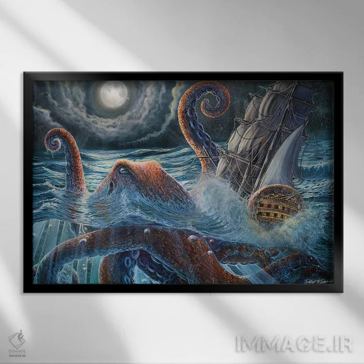 تابلو کراکن دو (هیولای دریایی افسانهای) اثر دکوتا دیتویلر - نمای قابدار مشکی