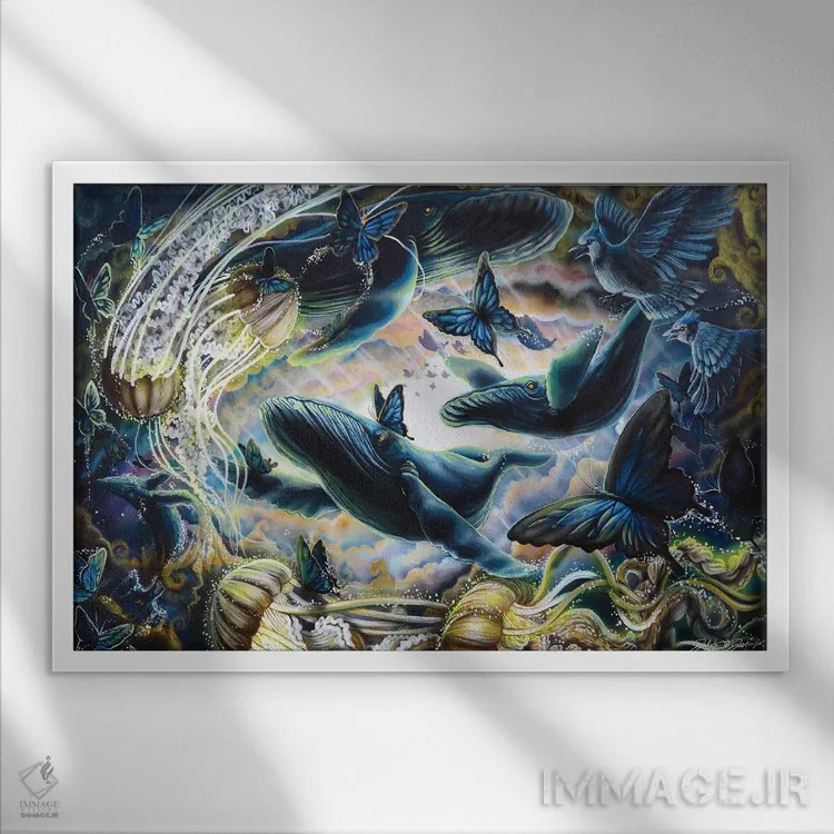 تابلو چشمهایت را ببند، زندگی دریایی اثر دکوتا دیتویلر - نمای قابدار سفید