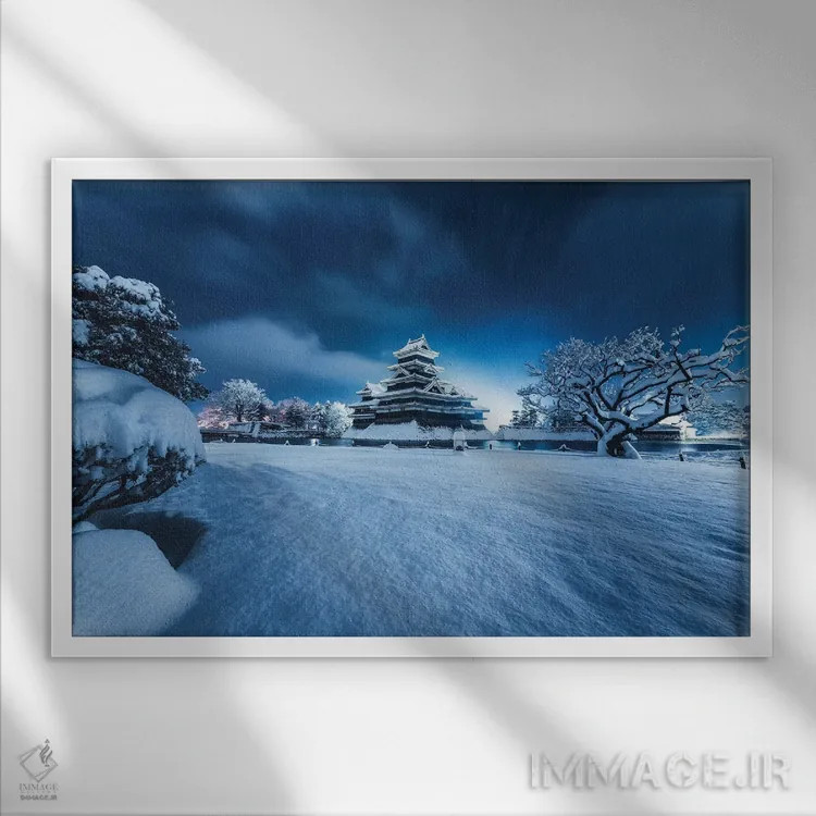 تابلو قلعه ماتسوموتو پنج (ژاپن) اثر دایسوکه اوئهماتسو - نمای قابدار سفید