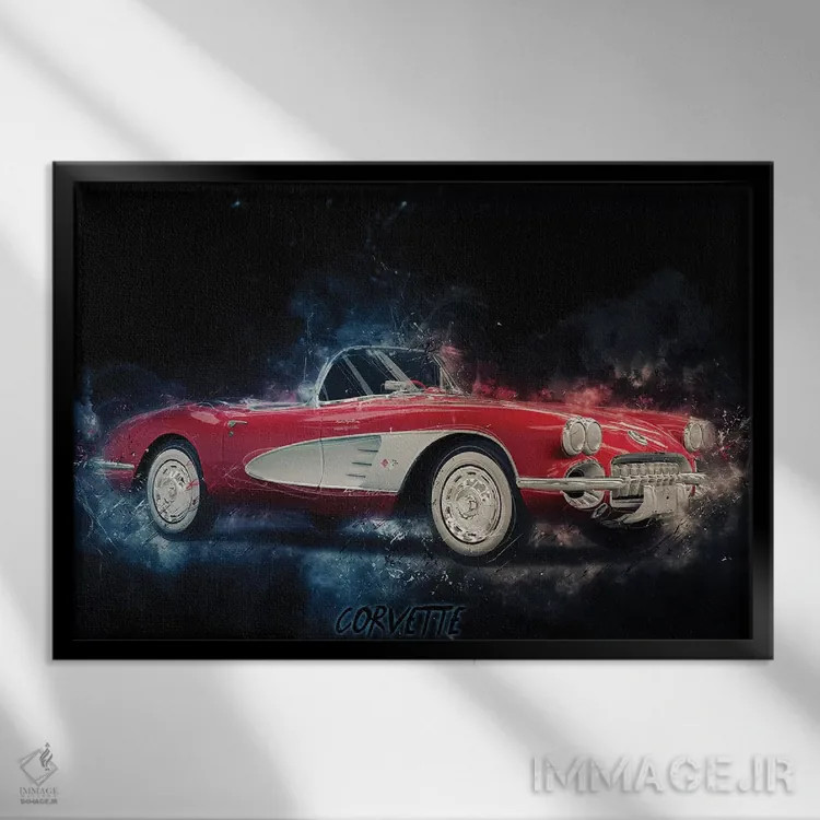 تابلو کوروت (ماشین شورولت) اثر دورو آرت (استودیو هنری) - نمای قابدار مشکی