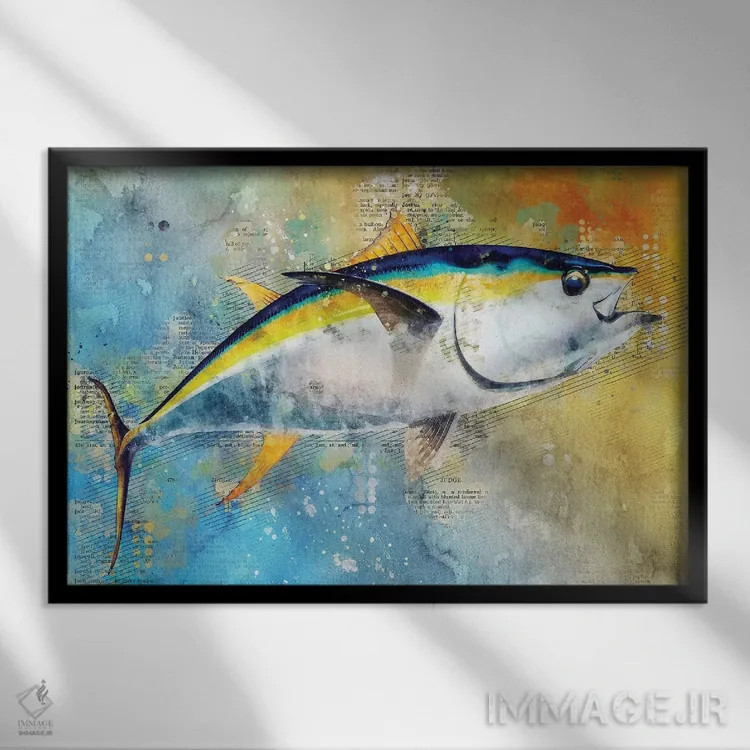 تابلو ماهی بزرگ آبی اثر دورو آرت (استودیو هنری) - نمای قابدار مشکی
