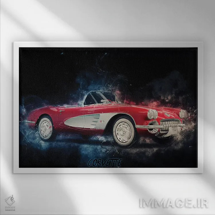 تابلو کوروت (ماشین شورولت) اثر دورو آرت (استودیو هنری) - نمای قابدار سفید