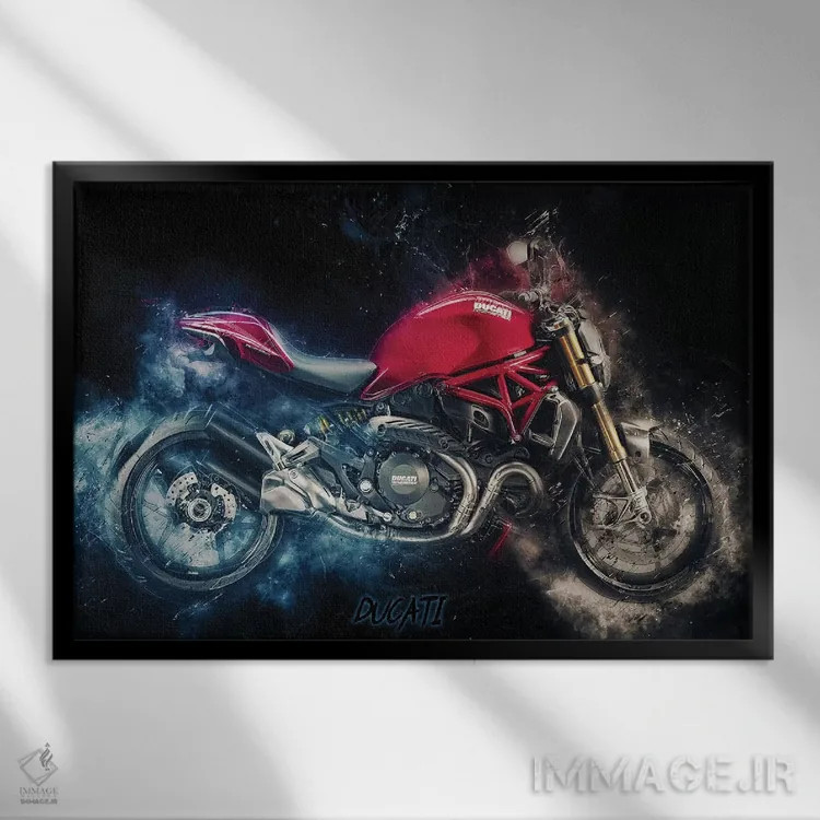 تابلو دوکاتی مانستر (موتورسیکلت) اثر دورو آرت (استودیو هنری) - نمای قابدار مشکی