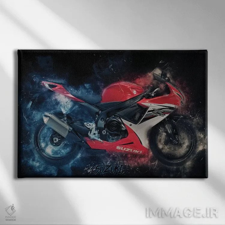 تابلو سوزوکی GSX قرمز (موتورسیکلت) اثر دورو آرت (استودیو هنری) - نمای روبهرو روی دیوار