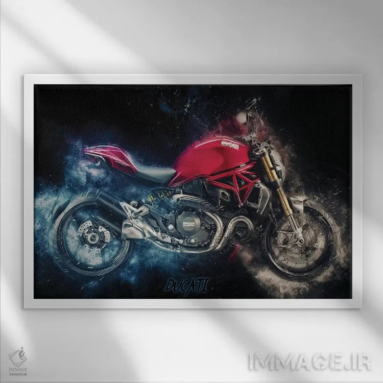 تابلو دوکاتی مانستر (موتورسیکلت) اثر دورو آرت (استودیو هنری) - نمای قابدار سفید