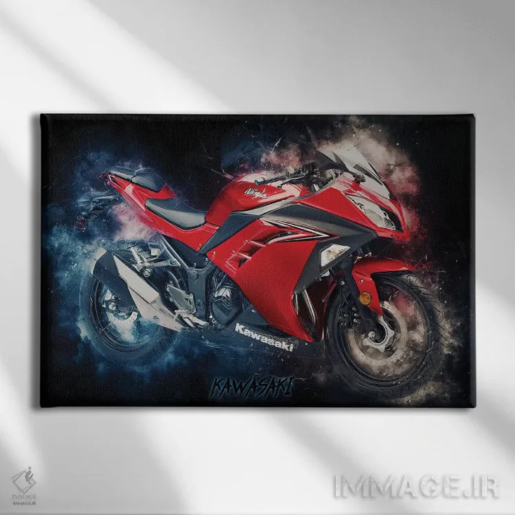 تابلو کاوازاکی نینجا (موتورسیکلت) اثر دورو آرت (استودیو هنری) - نمای روبهرو روی دیوار
