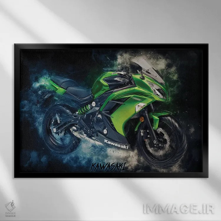 تابلو کاوازاکی نینجا سبز اثر دورو آرت (استودیو هنری) - نمای قابدار مشکی