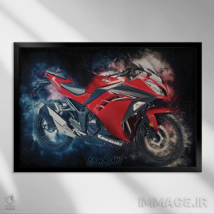 تابلو کاوازاکی نینجا (موتورسیکلت) اثر دورو آرت (استودیو هنری) - نمای قابدار مشکی
