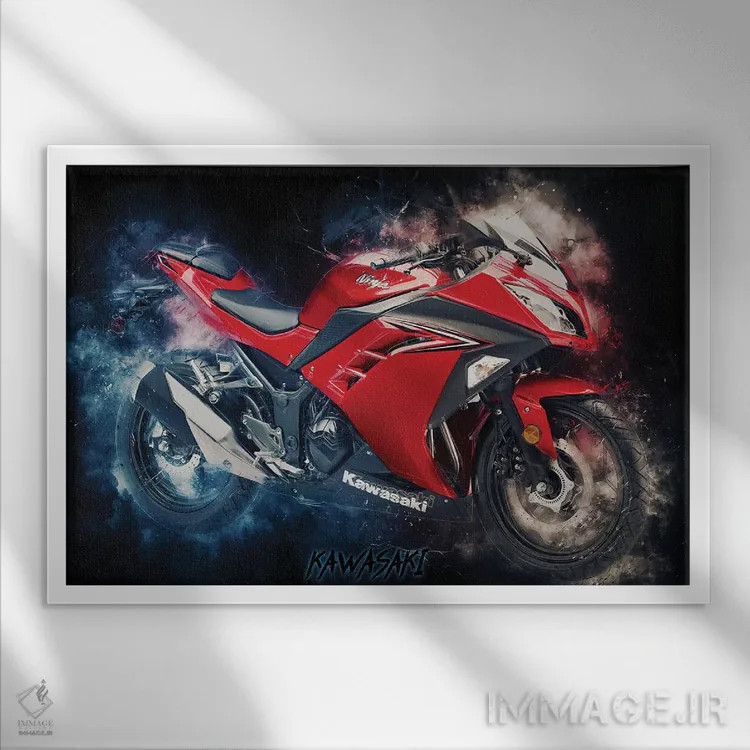 تابلو کاوازاکی نینجا (موتورسیکلت) اثر دورو آرت (استودیو هنری) - نمای قابدار سفید