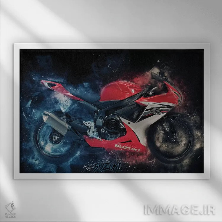 تابلو سوزوکی GSX قرمز (موتورسیکلت) اثر دورو آرت (استودیو هنری) - نمای قابدار سفید