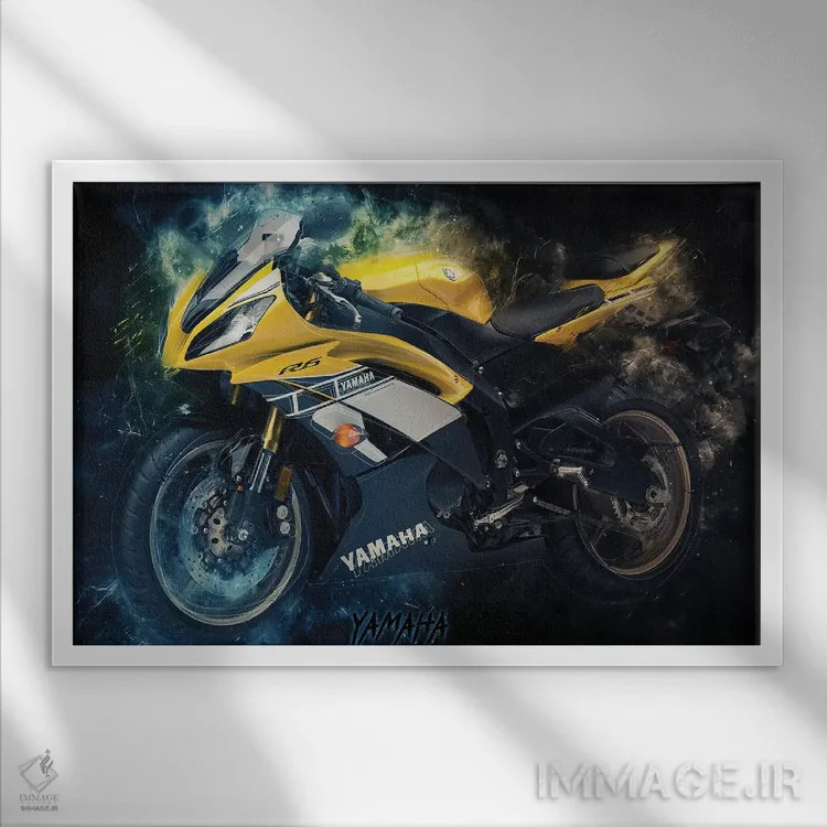 تابلو یاماها R6 (موتورسیکلت) اثر دورو آرت (استودیو هنری) - نمای قابدار سفید