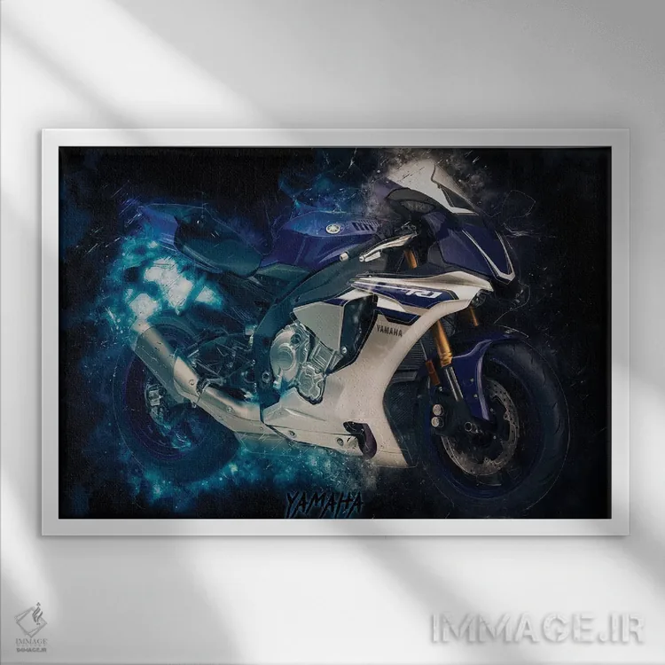 تابلو یاماها R1 (موتورسیکلت) اثر دورو آرت (استودیو هنری) - نمای قابدار سفید