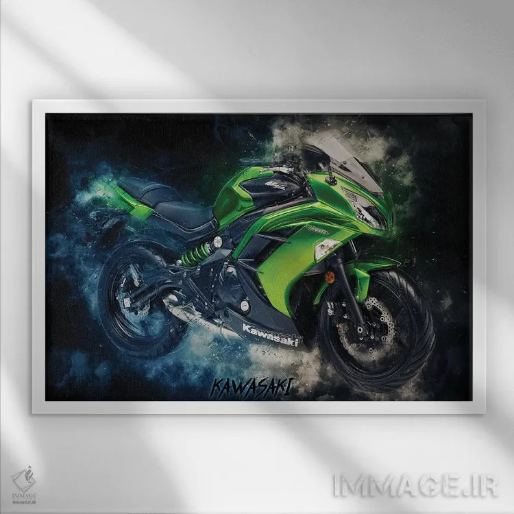 تابلو کاوازاکی نینجا سبز اثر دورو آرت (استودیو هنری) - نمای قابدار سفید