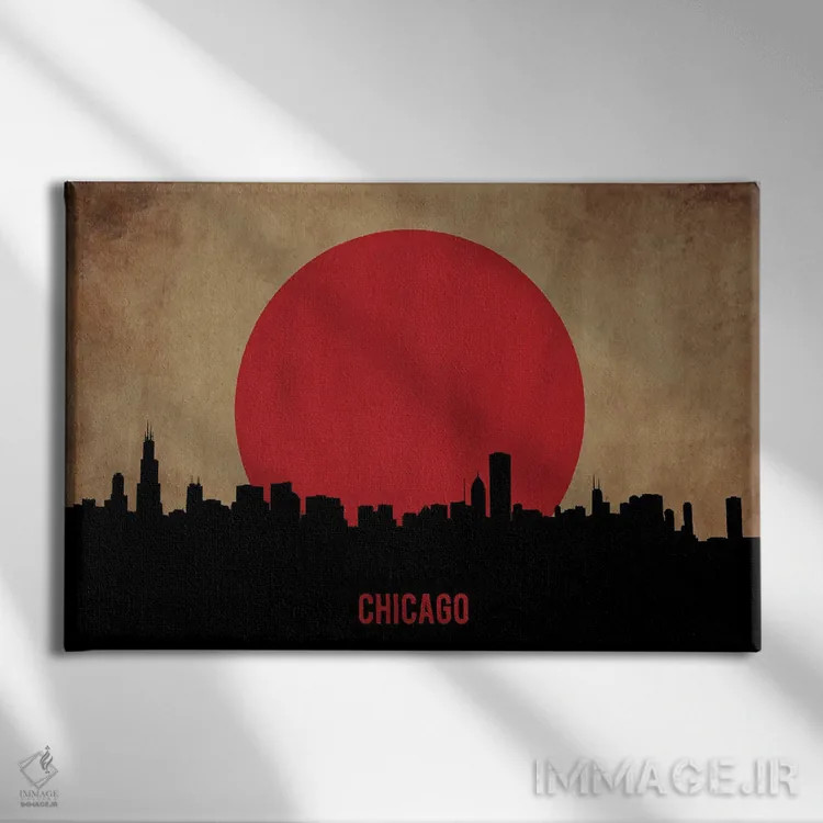 تابلو منظرهٔ شهری شیکاگو (اسکایلاین) اثر دورو آرت (استودیو هنری) - نمای روبهرو روی دیوار