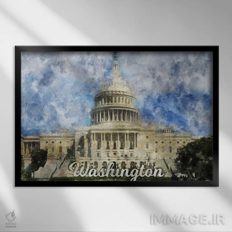 تابلو واشینگتن اثر دورو آرت (استودیو هنری) - نمای قابدار مشکی