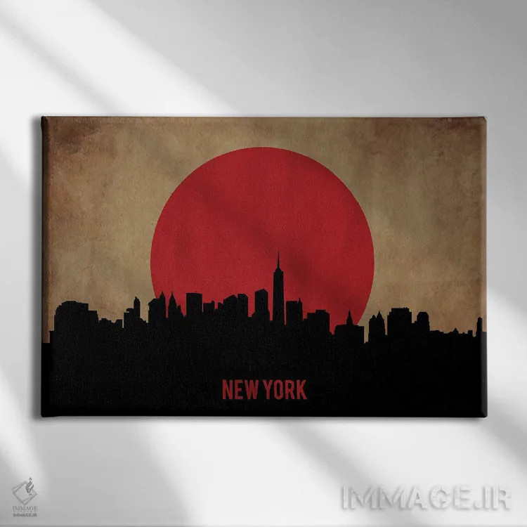 تابلو منظرهٔ شهری نیویورک (اسکایلاین) اثر دورو آرت (استودیو هنری) - نمای روبهرو روی دیوار