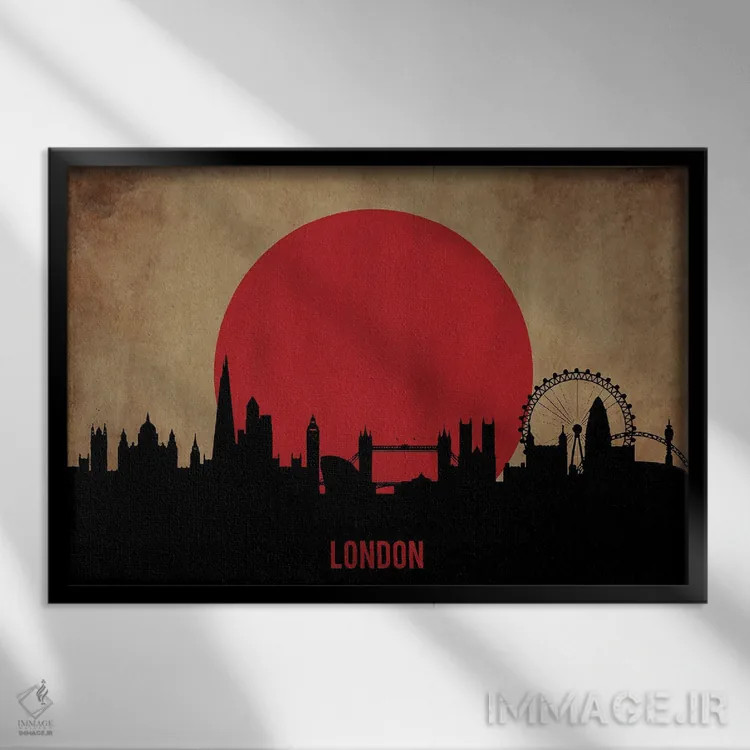 تابلو منظرهٔ شهری لندن (اسکایلاین) اثر دورو آرت (استودیو هنری) - نمای قابدار مشکی