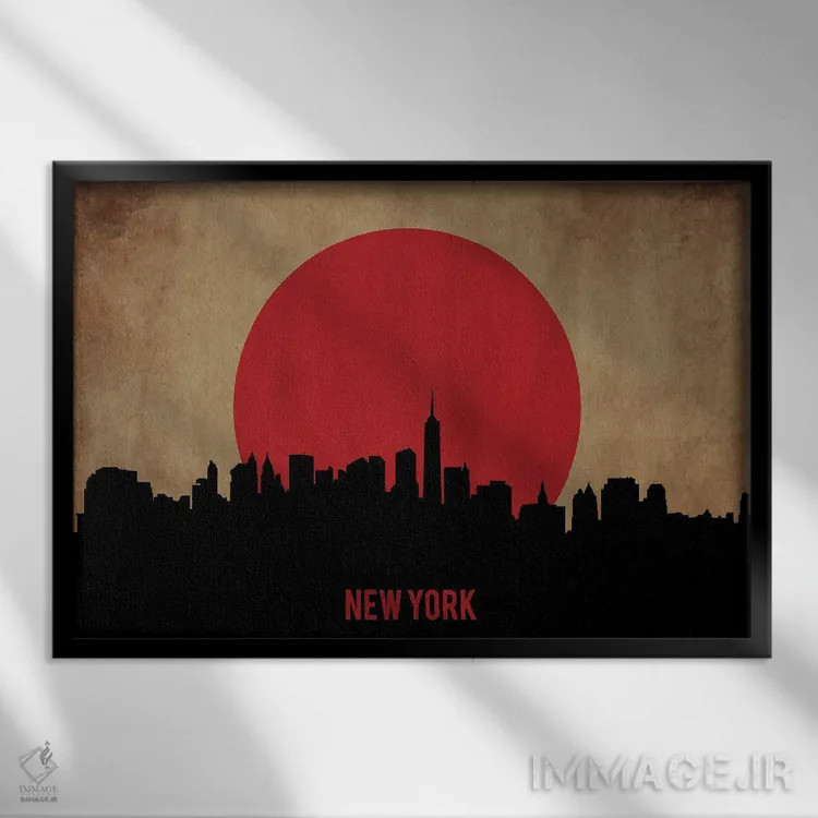 تابلو منظرهٔ شهری نیویورک (اسکایلاین) اثر دورو آرت (استودیو هنری) - نمای قابدار مشکی