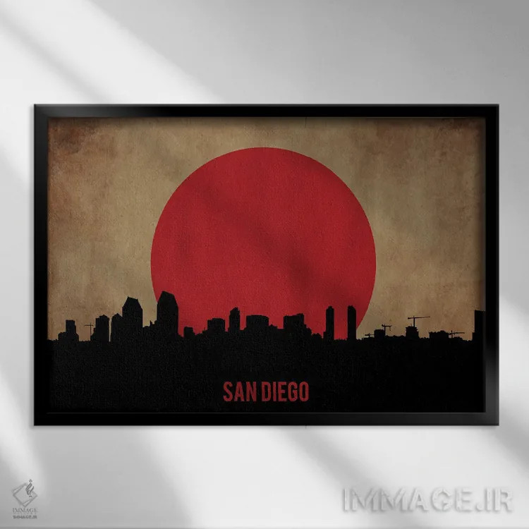 تابلو منظرهٔ شهری سندیگو (اسکایلاین) اثر دورو آرت (استودیو هنری) - نمای قابدار مشکی