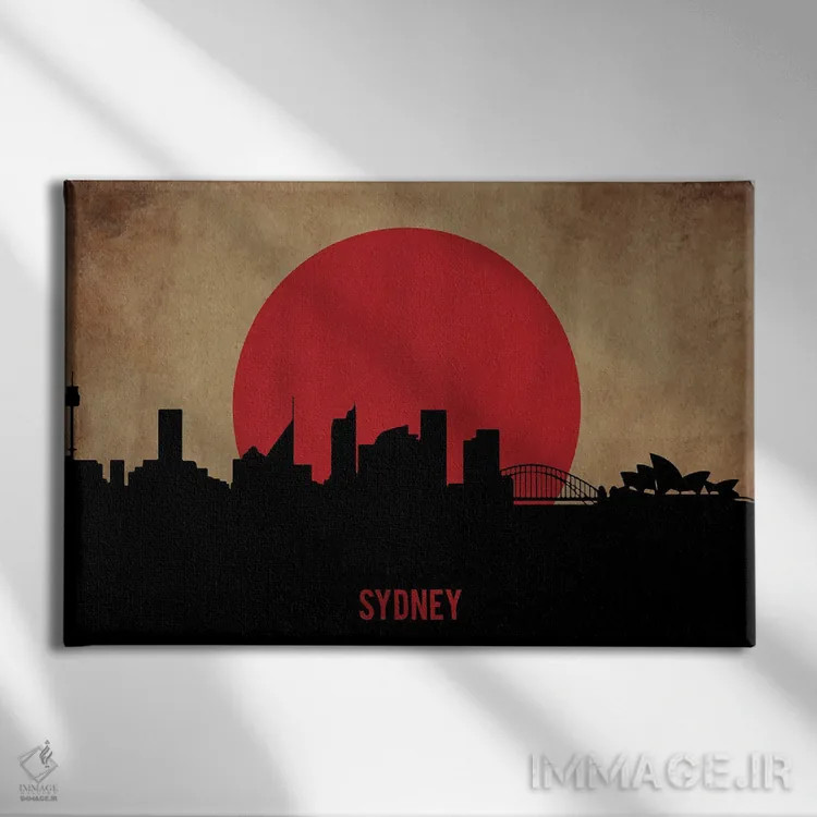 تابلو منظرهٔ شهری سیدنی (اسکایلاین) اثر دورو آرت (استودیو هنری) - نمای روبهرو روی دیوار