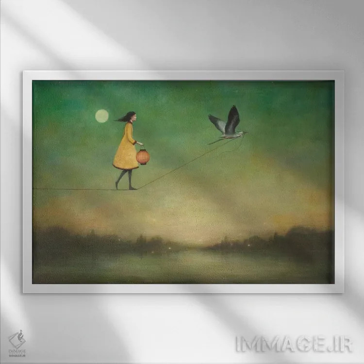 تابلو ماجراجویی ماه آبی اثر دوی هوین - نمای قابدار سفید