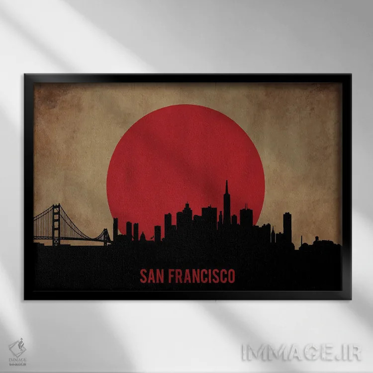 تابلو منظرهٔ شهری سان فرانسیسکو (اسکایلاین) اثر دورو آرت (استودیو هنری) - نمای قابدار مشکی