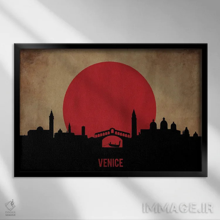 تابلو منظرهٔ شهری ونیز (اسکایلاین) اثر دورو آرت (استودیو هنری) - نمای قابدار مشکی