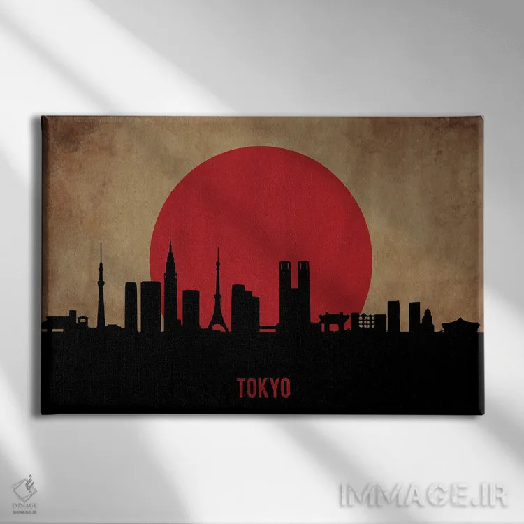 تابلو منظرهٔ شهری توکیو (اسکایلاین) اثر دورو آرت (استودیو هنری) - نمای روبهرو روی دیوار