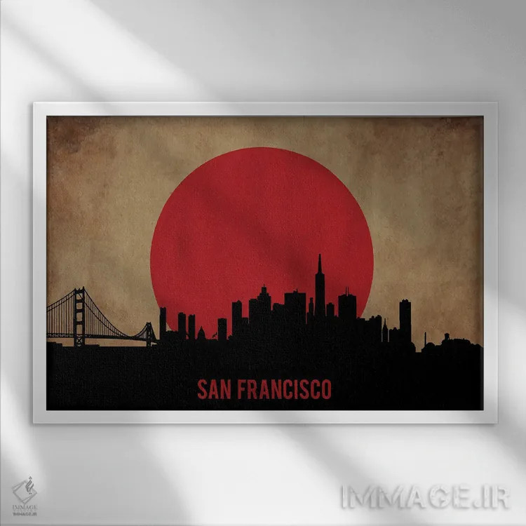تابلو منظرهٔ شهری سان فرانسیسکو (اسکایلاین) اثر دورو آرت (استودیو هنری) - نمای قابدار سفید