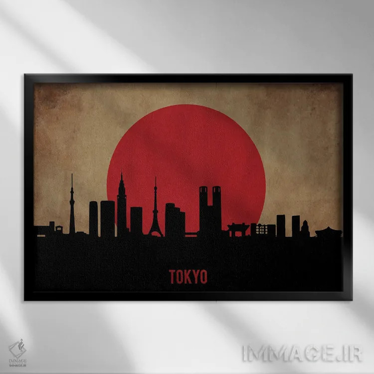 تابلو منظرهٔ شهری توکیو (اسکایلاین) اثر دورو آرت (استودیو هنری) - نمای قابدار مشکی