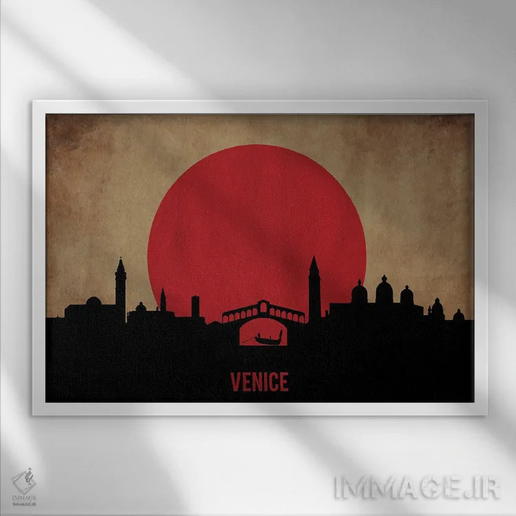 تابلو منظرهٔ شهری ونیز (اسکایلاین) اثر دورو آرت (استودیو هنری) - نمای قابدار سفید