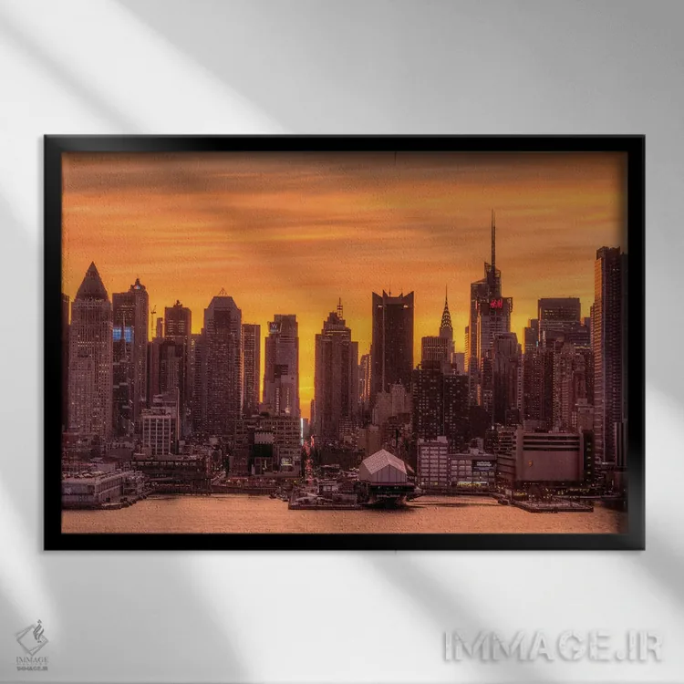 تابلو منهتن نارنجی اثر دیوید گارباورر - نمای قابدار مشکی