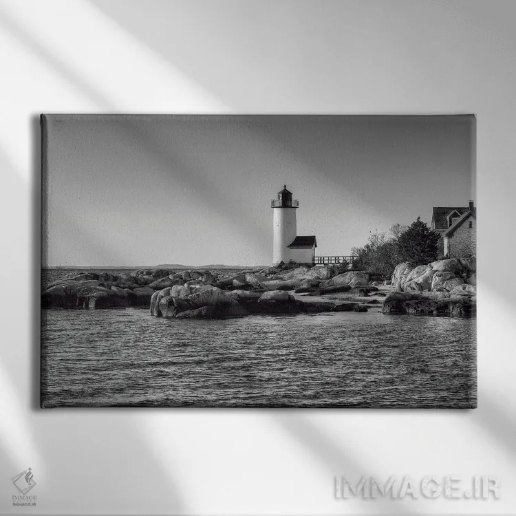 تابلو انیسکوام سیاه و سفید (مکان ساحلی در آمریکا) اثر دیوید گارباورر - نمای روبهرو روی دیوار