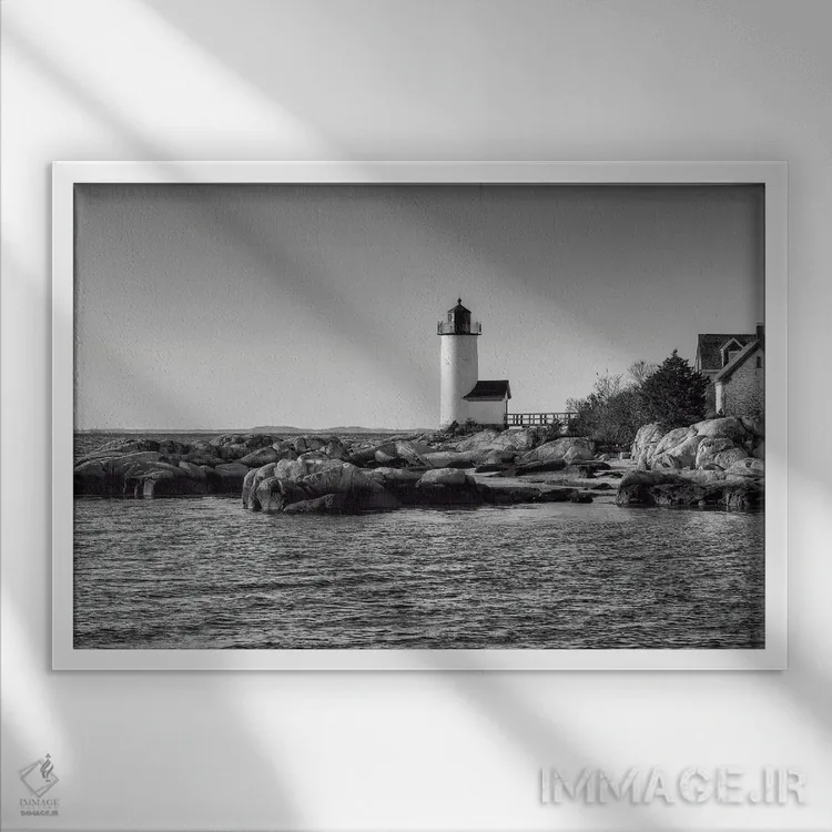 تابلو انیسکوام سیاه و سفید (مکان ساحلی در آمریکا) اثر دیوید گارباورر - نمای قابدار سفید