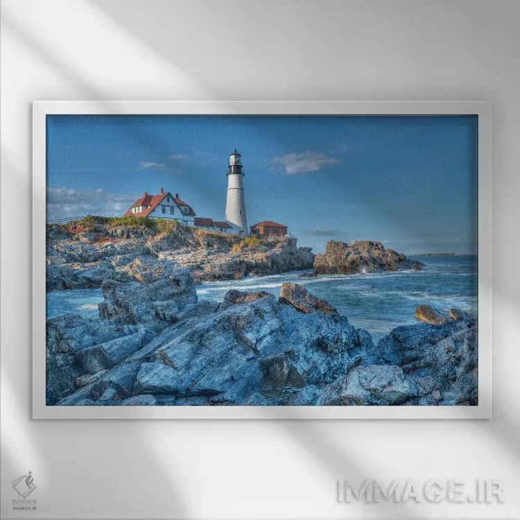 تابلو فانوس دریایی پورتلند اثر دیوید گارباورر - نمای قابدار سفید