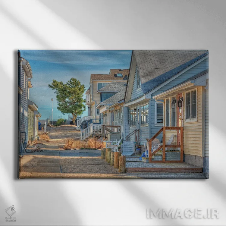 تابلو کلبههای جرزی (انگلستان) اثر دیوید گارباورر - نمای روبهرو روی دیوار