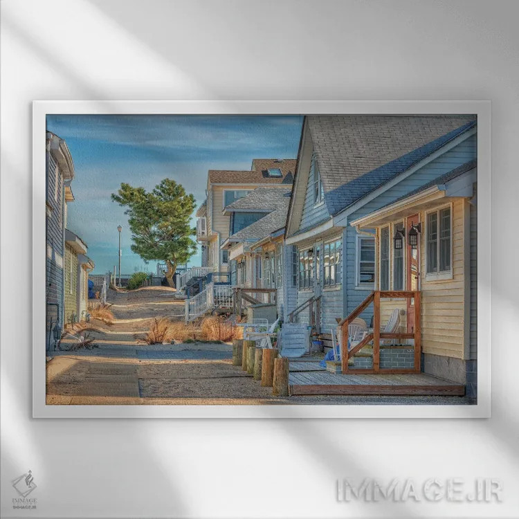 تابلو کلبههای جرزی (انگلستان) اثر دیوید گارباورر - نمای قابدار سفید