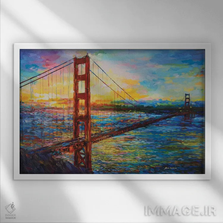 تابلو پل گلدن گیت، سانفرانسیسکو، کالیفرنیا اثر لئون دوونیس - نمای قابدار سفید