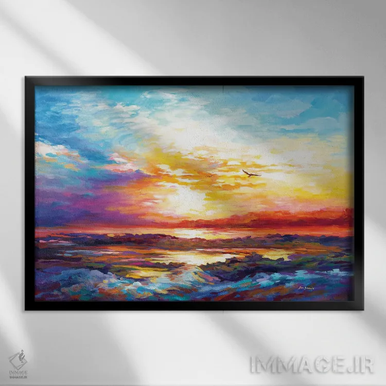 تابلو غروب در کورسیکا (جزیره فرانسه) اثر لئون دوونیس - نمای قابدار مشکی