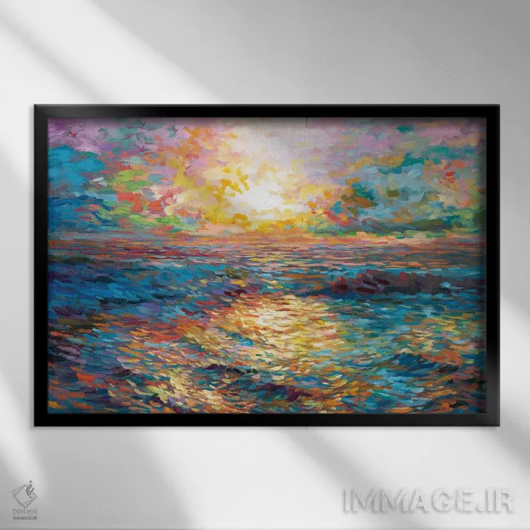 تابلو غروب آفتاب در میکونوس اثر لئون دوونیس - نمای قابدار مشکی