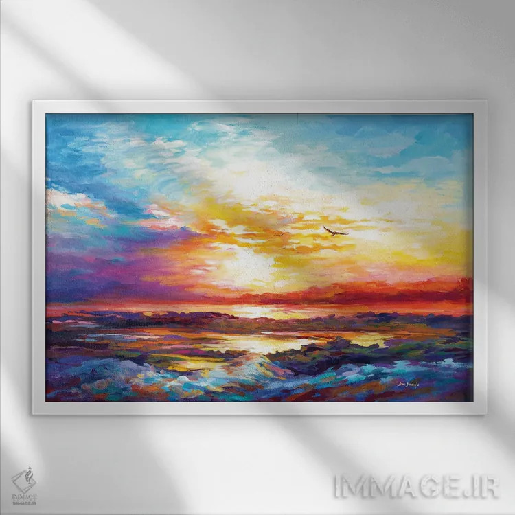 تابلو غروب در کورسیکا (جزیره فرانسه) اثر لئون دوونیس - نمای قابدار سفید