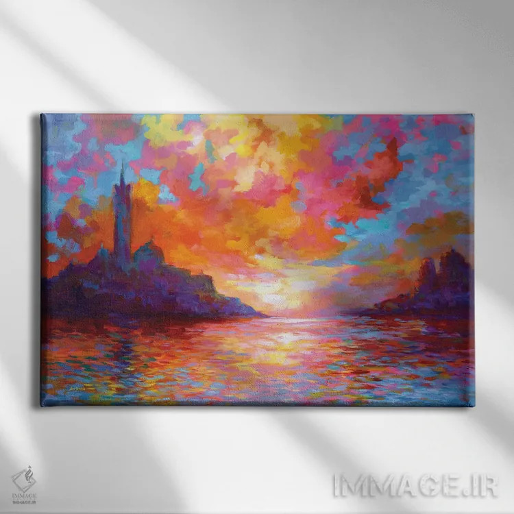 تابلو غروب آفتاب در ونیز، ادای احترام به کلود مونه اثر لئون دوونیس - نمای روبهرو روی دیوار