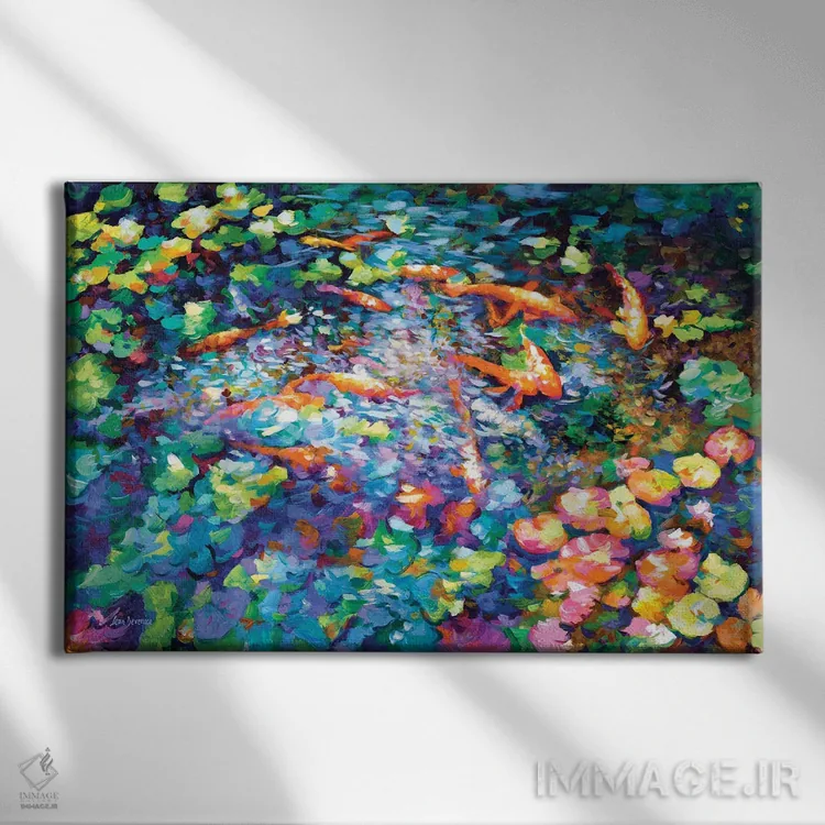 تابلو ماهی کوی و نیلوفرهای آبی ۲ اثر لئون دوونیس - نمای روبهرو روی دیوار