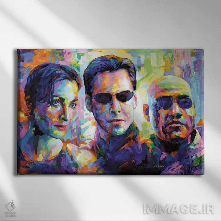 تابلو Trinity & Morpheus,نئو، ترینیتی و مورفئوس (ماتریکس) اثر لئون دوونیس - نمای روبهرو روی دیوار