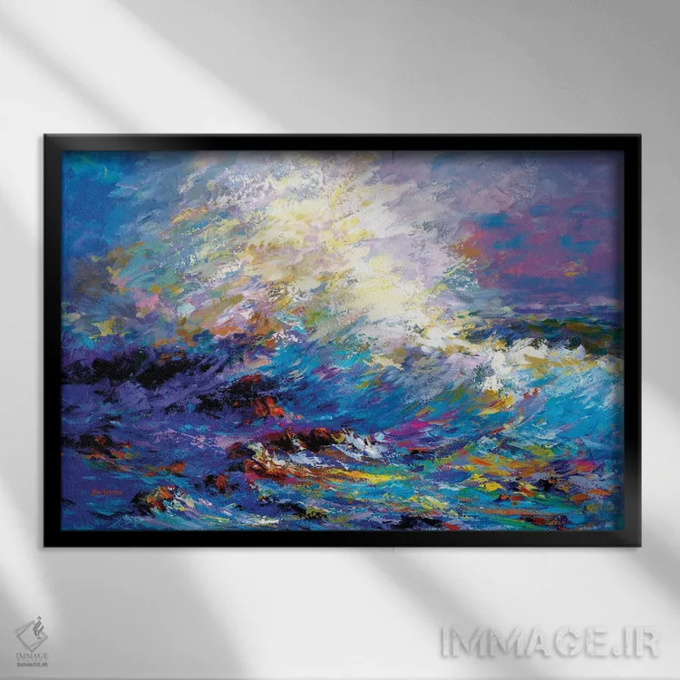 تابلو امواج اقیانوس اثر لئون دوونیس - نمای قابدار مشکی
