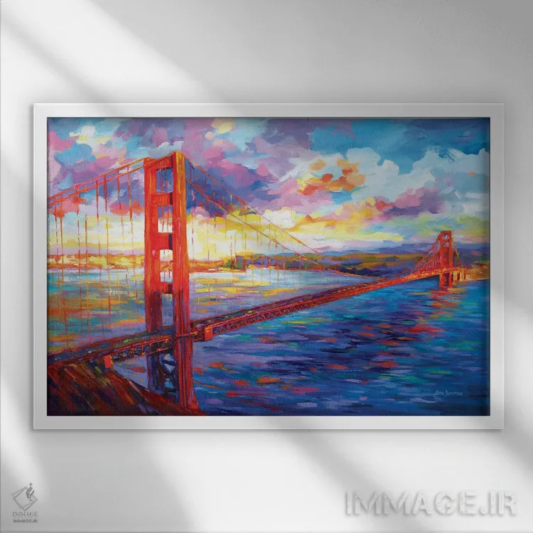 تابلو California,پل گلدن گیت در سان فرانسیسکو، کالیفرنیا اثر لئون دوونیس - نمای قابدار سفید