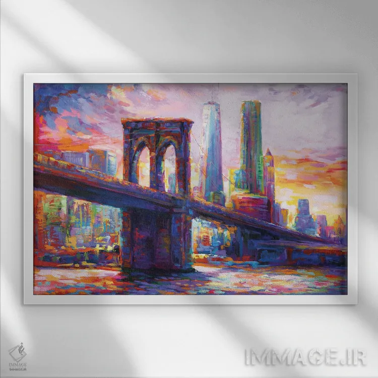 تابلو New York City II,پل بروکلین، نیویورک ۲ اثر لئون دوونیس - نمای قابدار سفید