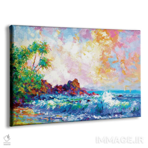 تابلو Hawaii,امواج ساحلی و نخلها در هونولولو، هاوایی اثر لئون دوونیس - نمای پرسپکتیو محصول