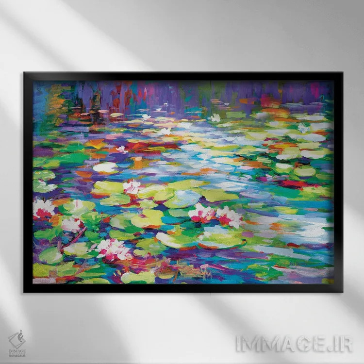 تابلو نیلوفرهای آبی اثر لئون دوونیس - نمای قابدار مشکی