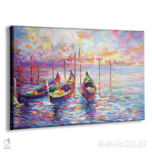 تابلو Italy,گوندولاها در کانال بزرگ و کلیسای سن جورجیو ماجوره در ونیز، ایتالیا اثر لئون دوونیس - نمای پرسپکتیو محصول
